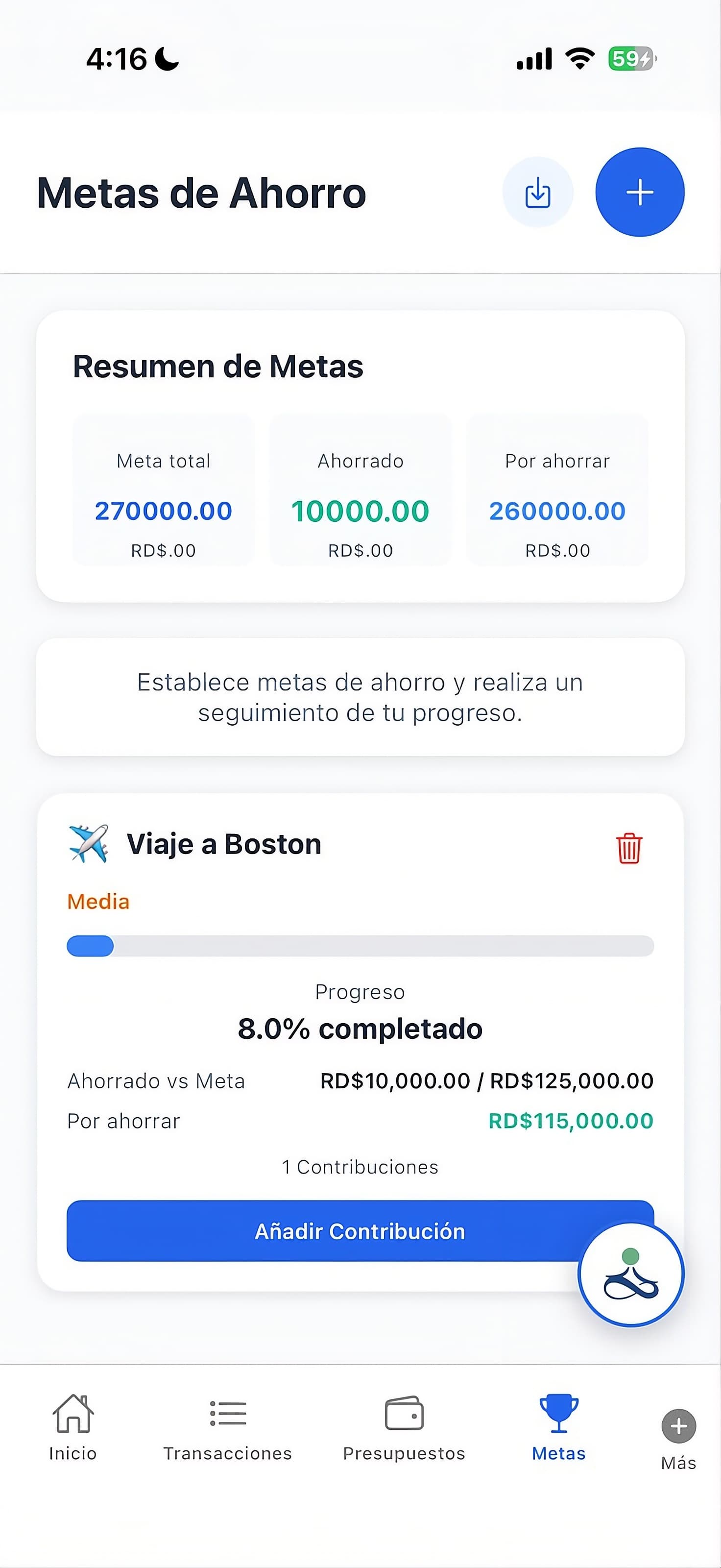 FinZen AI - Metas de ahorro